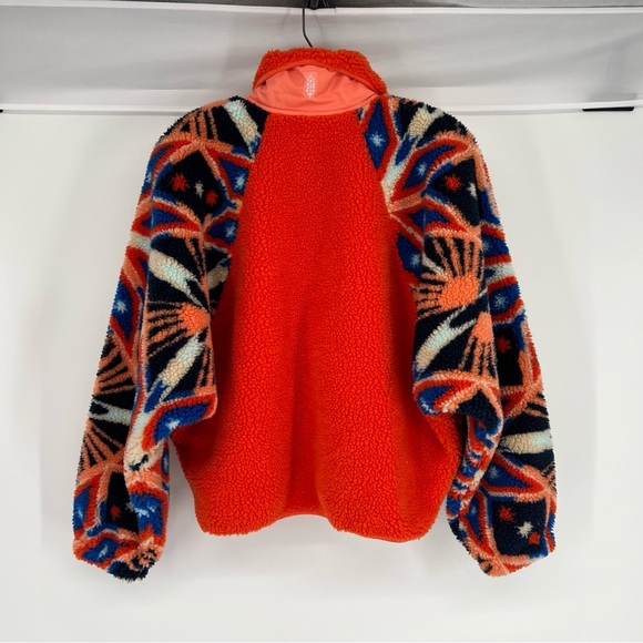 Free People Geometric Orange Hit The Slopes Pullover Quarter Snap Sherpa XS - Picture 6 of 9